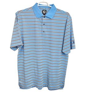 FootJoy Polo Shirt Blue Size L FJ Golf Short Sleeve Stripes Collared Performance